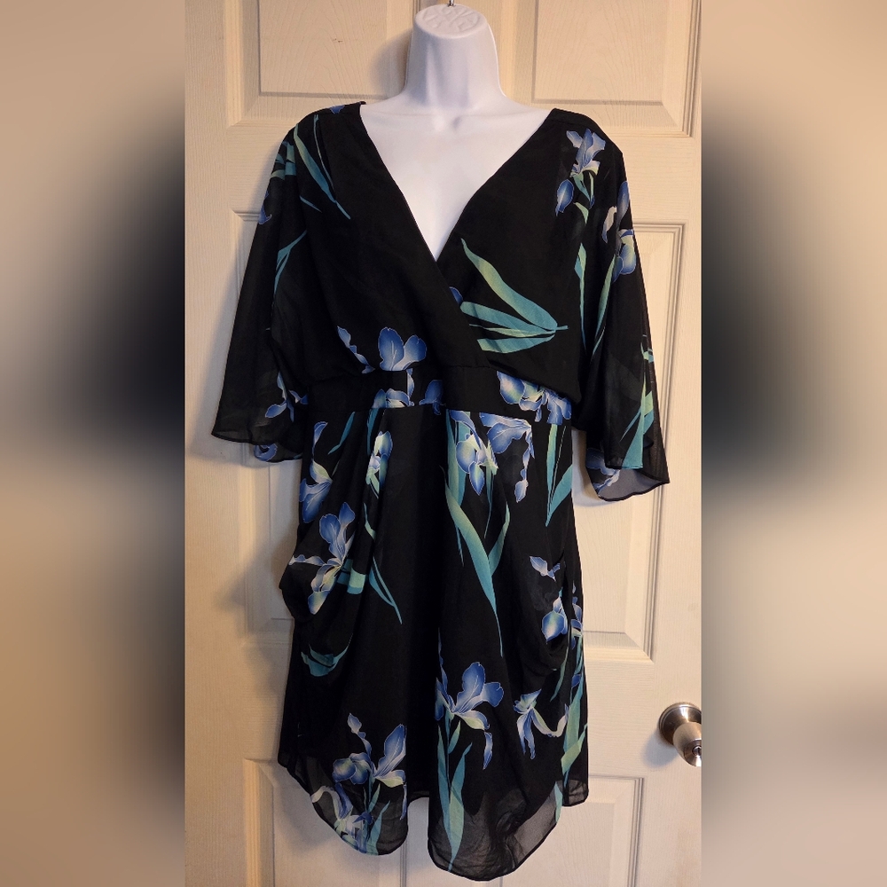 City Chic Black Floral Dress 14 NWT